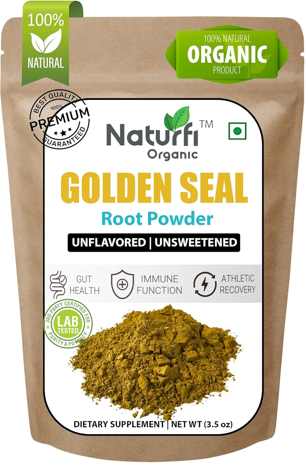Organic USDA Goldenseal Root Powder - 3.5 oz, 100 Servings, Certified Organic & Lab Tested