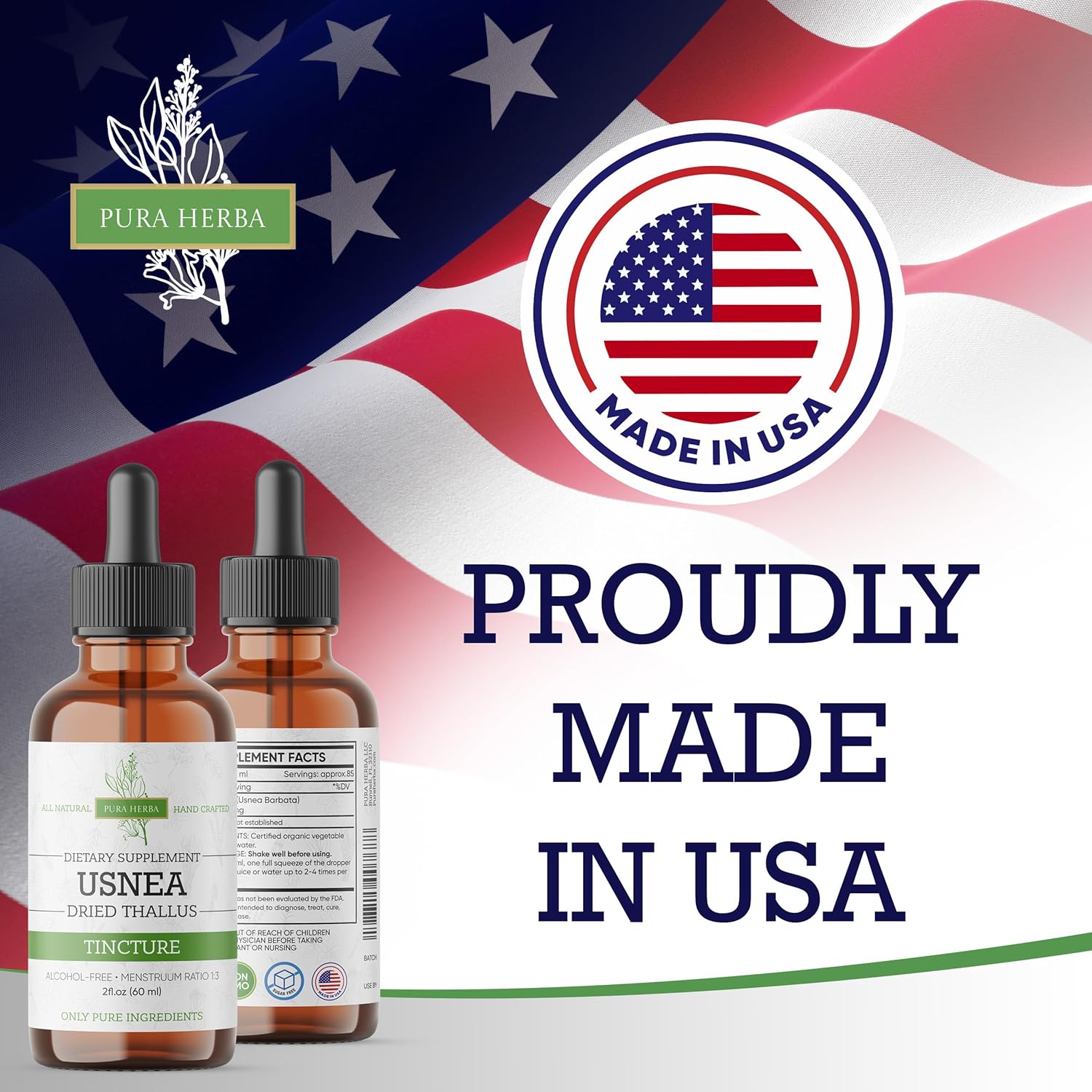 Organic Usnea Liquid Drops for Immune Support and Respiratory Health - Vegan, Alcohol-Free, 2 Fl Oz - Made in USA