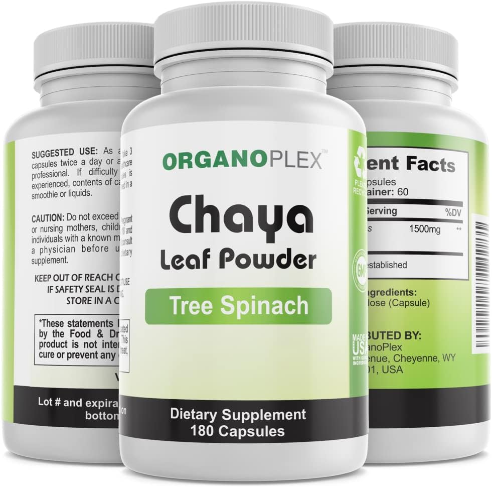 Organic V-HealthTech Chaya Leaf Powder in 180 Veggie Capsules - ORGANOPLEX Supplement