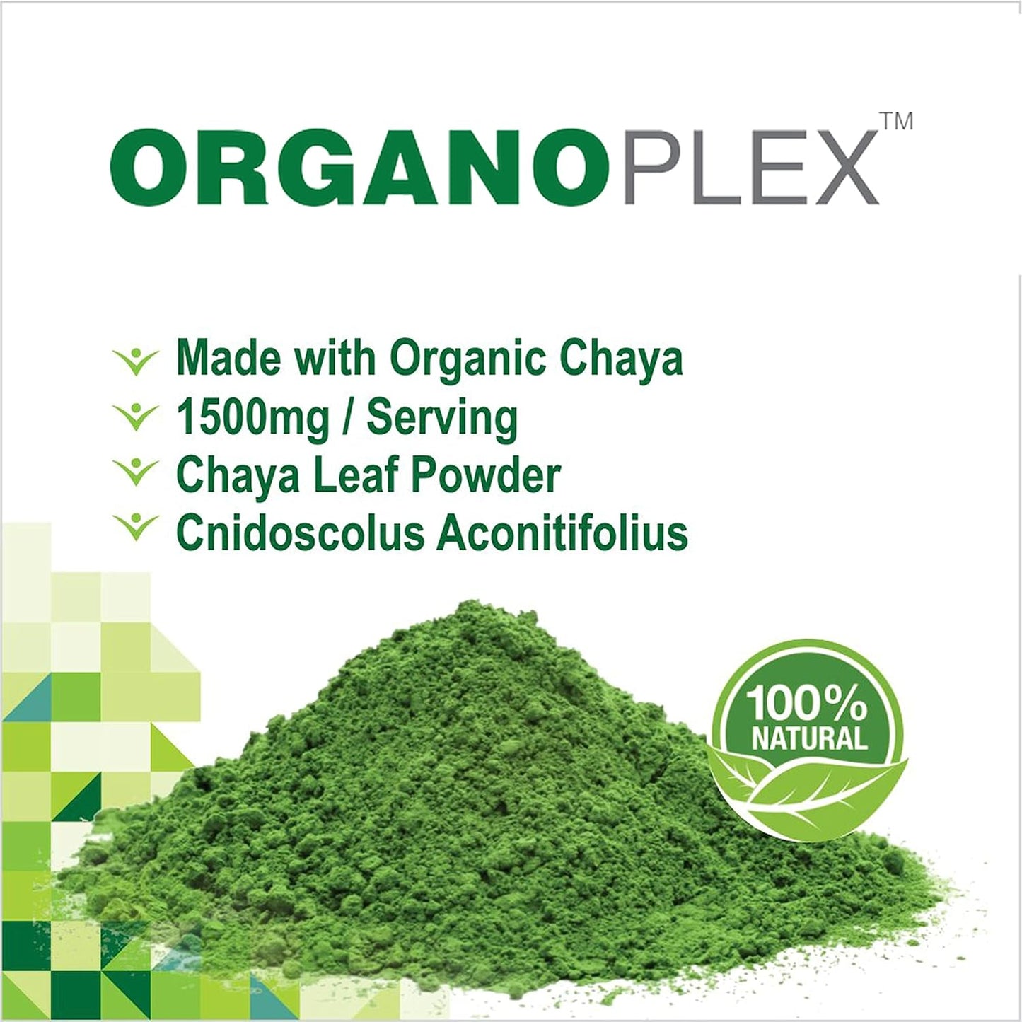 Organic V-HealthTech Chaya Leaf Powder in 180 Veggie Capsules - ORGANOPLEX Supplement