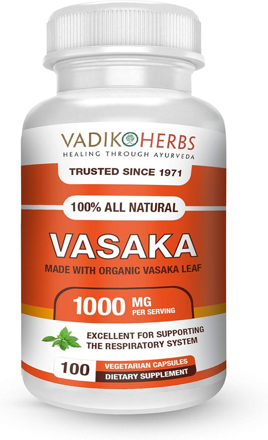 Organic Vadik Herbs Vasak Powder Capsules | Supports Lung Function & Respiratory Health | 100 Vegicaps | USA Made & Safety Tested