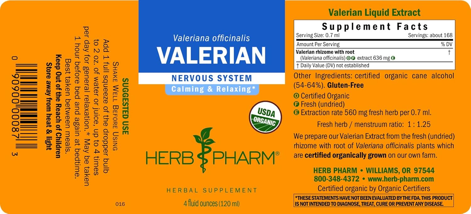 Organic Valerian Root Liquid Extract for Relaxation and Restful Sleep - 4 oz Bottle