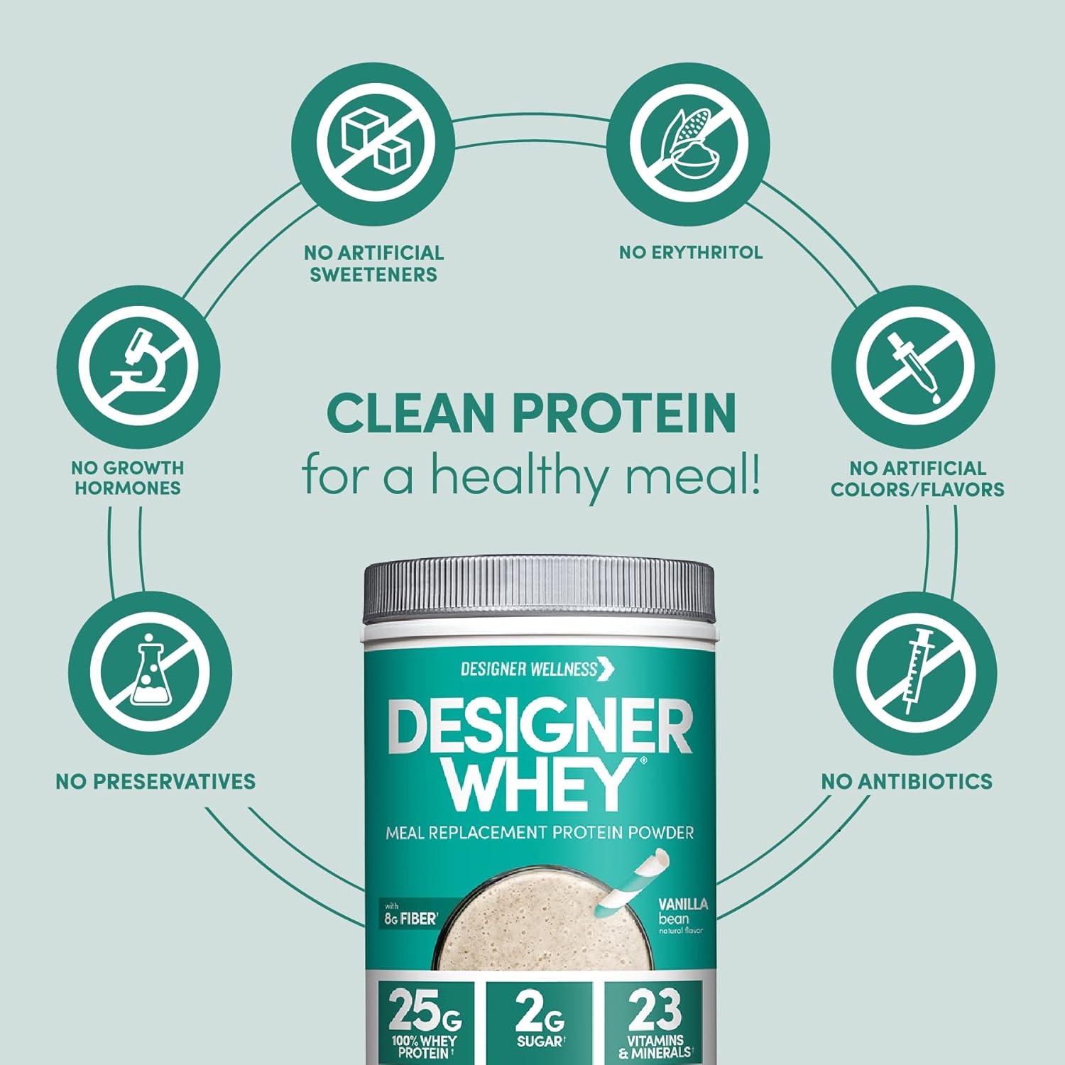 Organic Vanilla Bean Designer Whey Protein Meal Replacement Powder with Superfood Complex Carbs - 1.72 Pound