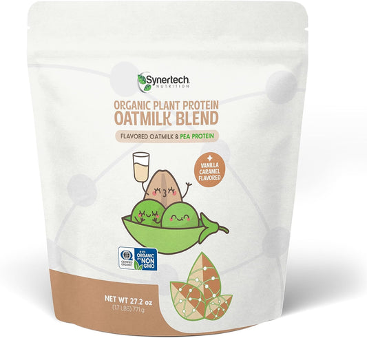 Organic Vanilla Caramel Pea Protein Oatmilk Blend - 30 Servings, 1lb Bag | Vegan, Non-GMO, Allergen Free, 100 Calories