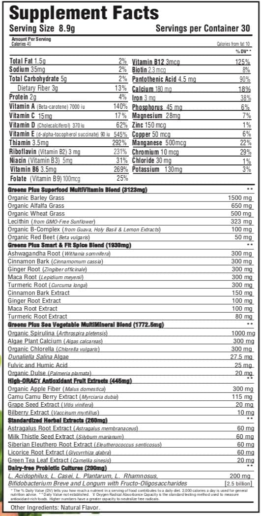 Organic Vanilla Chai Superfood Powder for Morning Vitality - Greens+ Advanced Multi Blend with Vitamins & Minerals, Vegan, Soy/Dairy/Gluten Free - 9.4oz