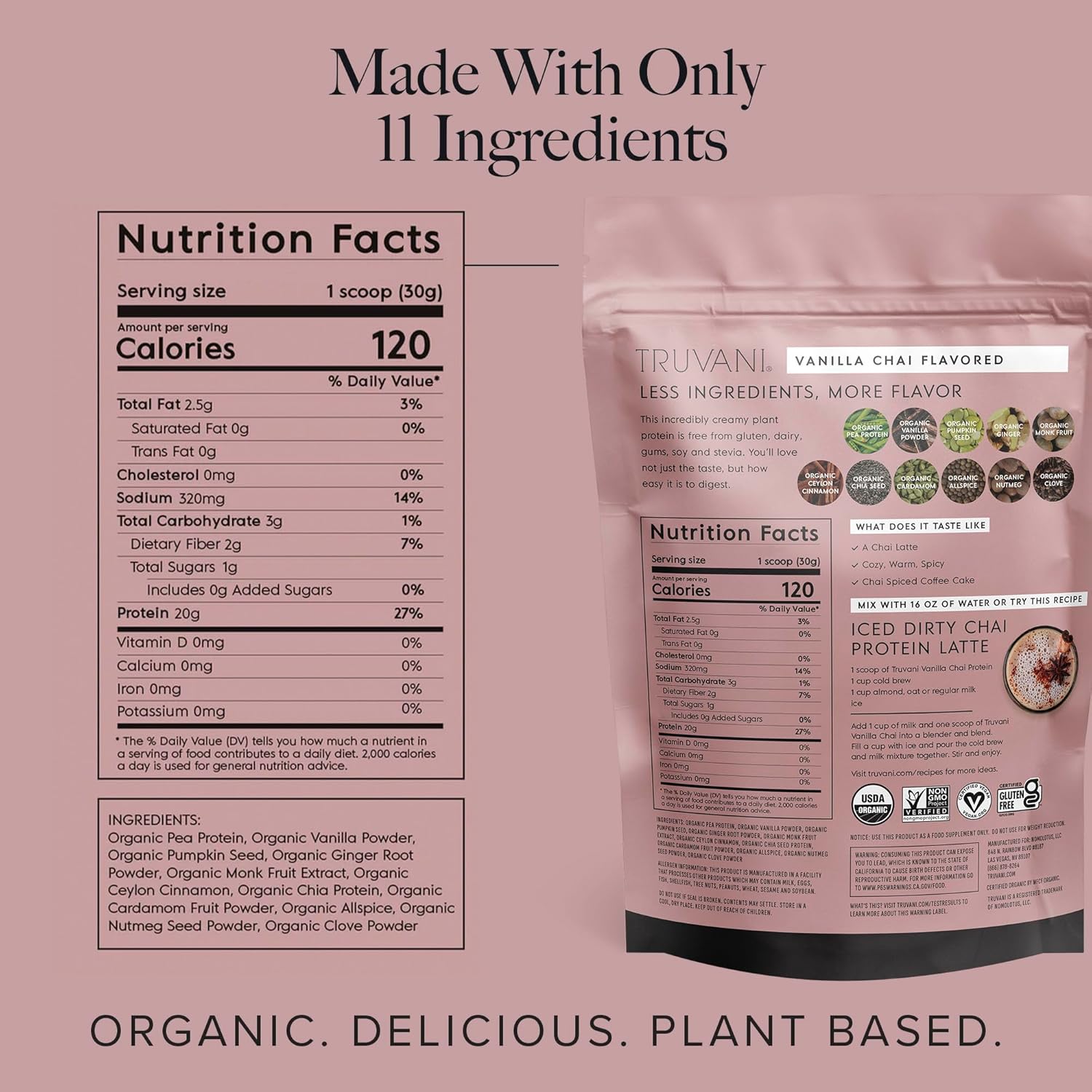 Organic Vanilla Chai Vegan Pea Protein Powder - 20g Plant Based Protein, Keto, Gluten & Dairy Free, Low Carb - 10 Travel Packets, No Added Sugar