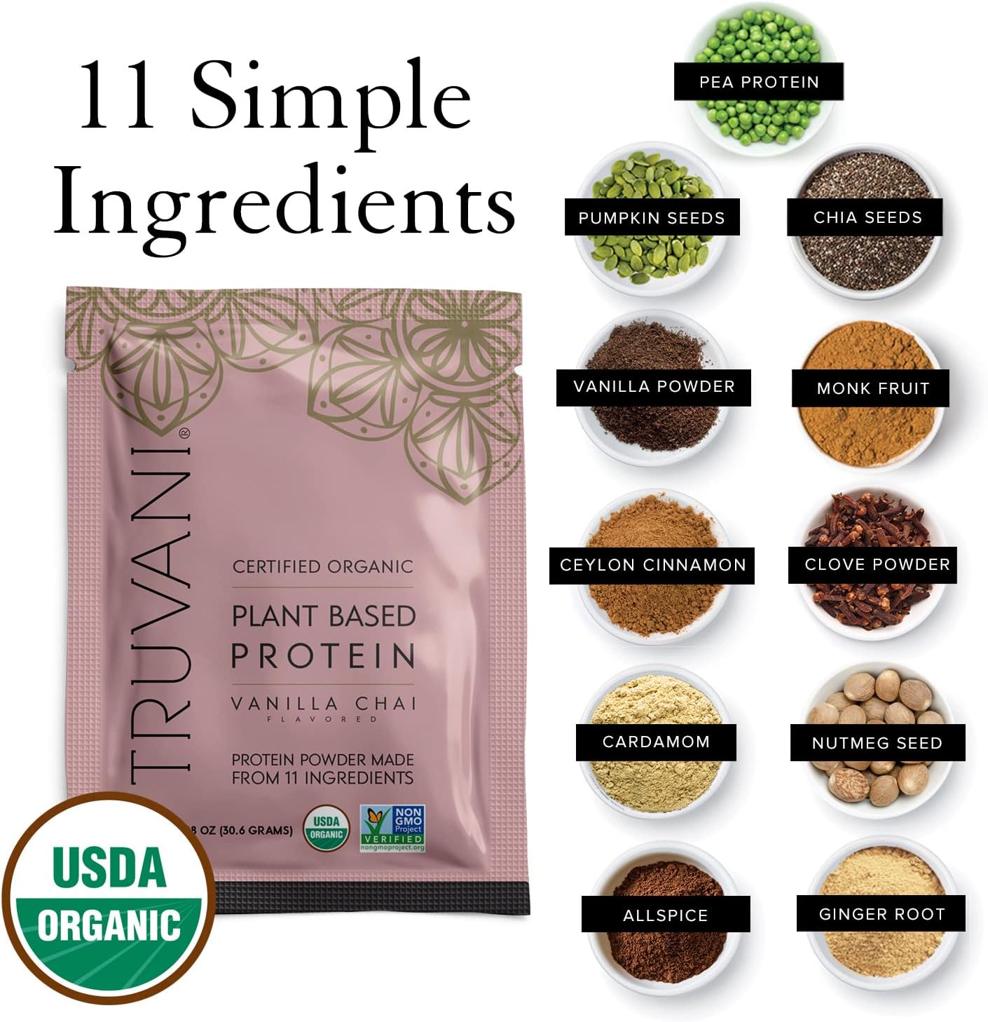 Organic Vanilla Chai Vegan Pea Protein Powder - 20g Plant Based Protein, Keto, Gluten & Dairy Free, Low Carb - 10 Travel Packets, No Added Sugar