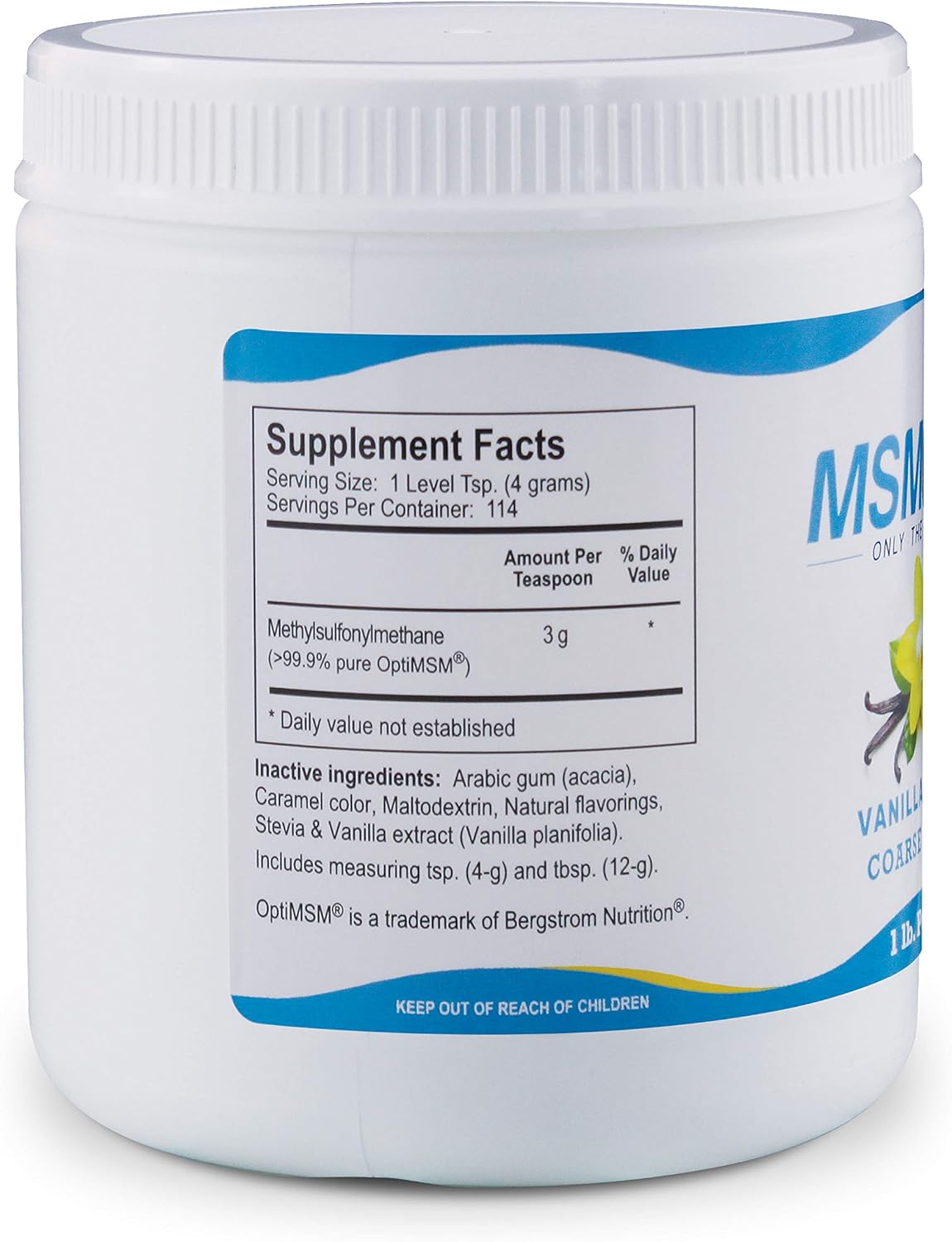 Organic Vanilla Flavored Coarse MSM Powder Flakes - 1 lb, USA Made, for Joint Flexibility, Skin, Hair, Nails