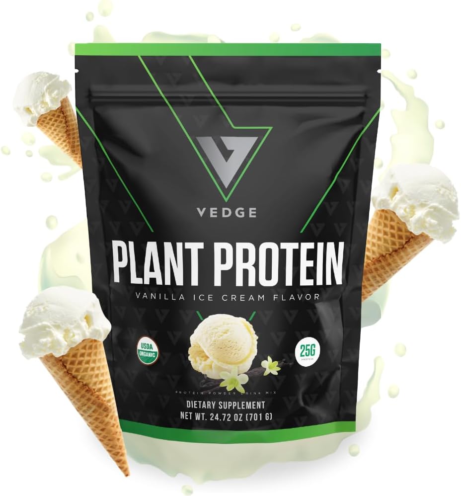 Organic Vanilla Ice Cream Plant Protein Powder - Vegan, Gluten Free, Non Dairy - USDA Certified Organic (20 Servings)