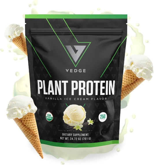 Organic Vanilla Ice Cream Plant Protein Powder - Vegan, Gluten Free, Non Dairy - USDA Certified Organic (20 Servings)