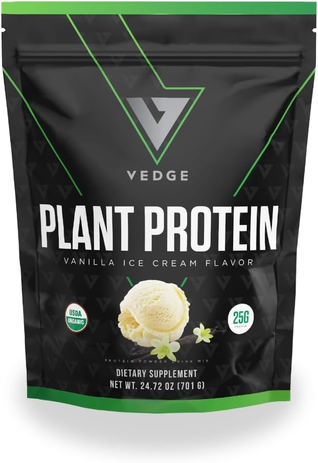 Organic Vanilla Ice Cream Plant Protein Powder - Vegan, Gluten Free, Non Dairy - USDA Certified Organic (20 Servings)
