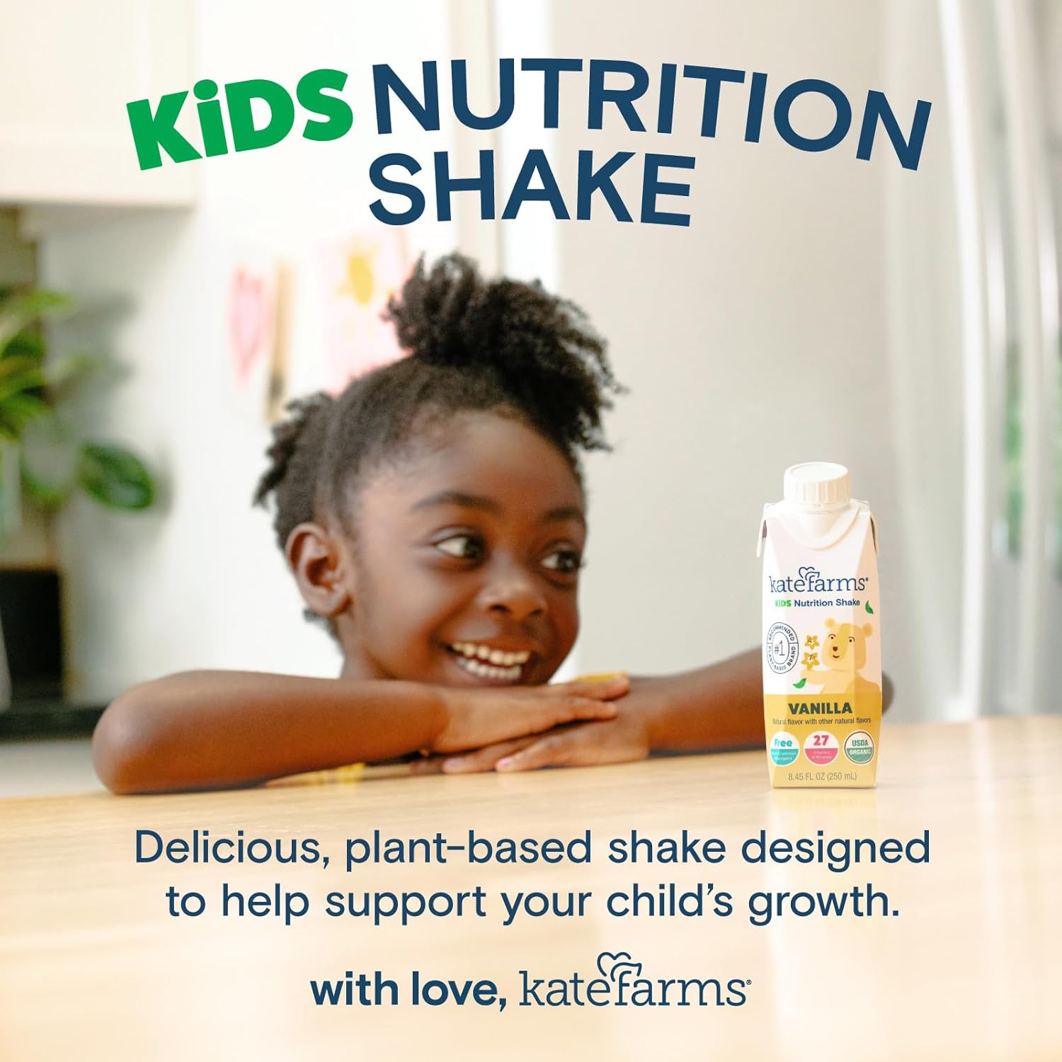 Organic Vanilla Kids Nutrition Shake with 8g Protein and 27 Vitamins, Meal Replacement, Gluten Free, Non-GMO (12 Pack, 8.45 oz)