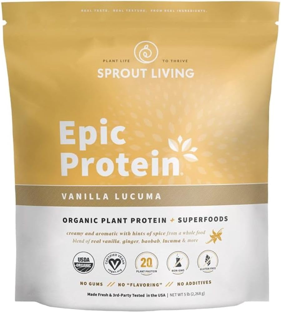 Organic Vanilla Lucuma Plant-Based Protein Powder with Superfoods - 20g Protein, Vegan, Non-GMO, Gluten Free - 5lb, 60 Servings