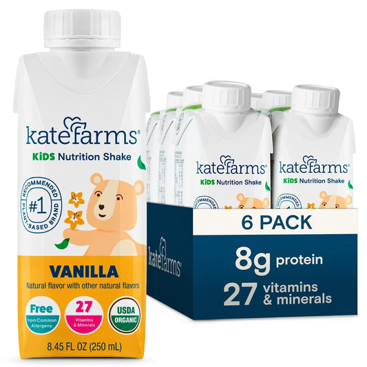 Organic Vanilla Pediatric Kids Nutrition Shake - 8g Protein, 27 Vitamins, Meal Replacement, Gluten Free, Non-GMO - 8.45 oz (6 Pack)