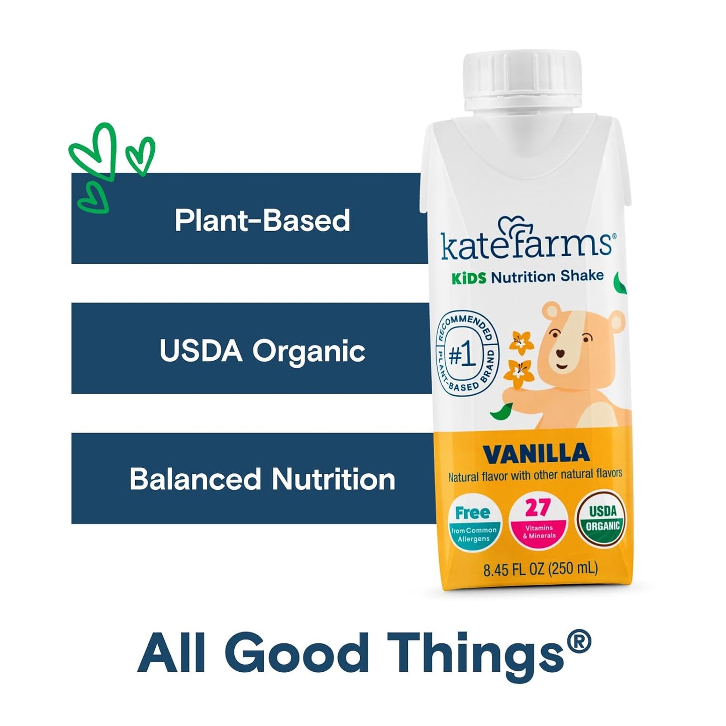 Organic Vanilla Pediatric Kids Nutrition Shake - 8g Protein, 27 Vitamins, Meal Replacement, Gluten Free, Non-GMO - 8.45 oz (6 Pack)