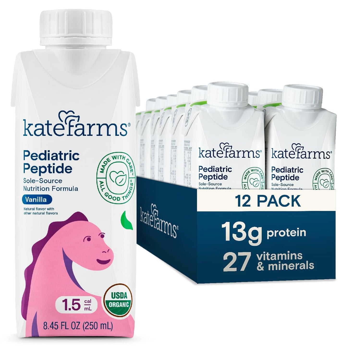 Organic Vanilla Pediatric Peptide Formula by KATE FARMS, Sole-Source Hydrolyzed Plant-Based Nutrition for Oral or Tube Feeding - 8.45 oz (12 pack) - BoostGo Australia