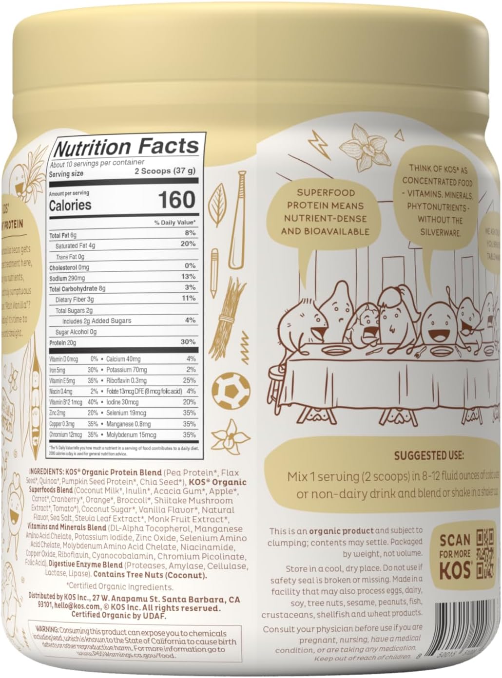 Organic Vanilla Plant Based Protein Powder - Low Carb Vegan Superfood with Vitamins & Minerals - Keto Friendly, Dairy & Soy Free - 10 Servings