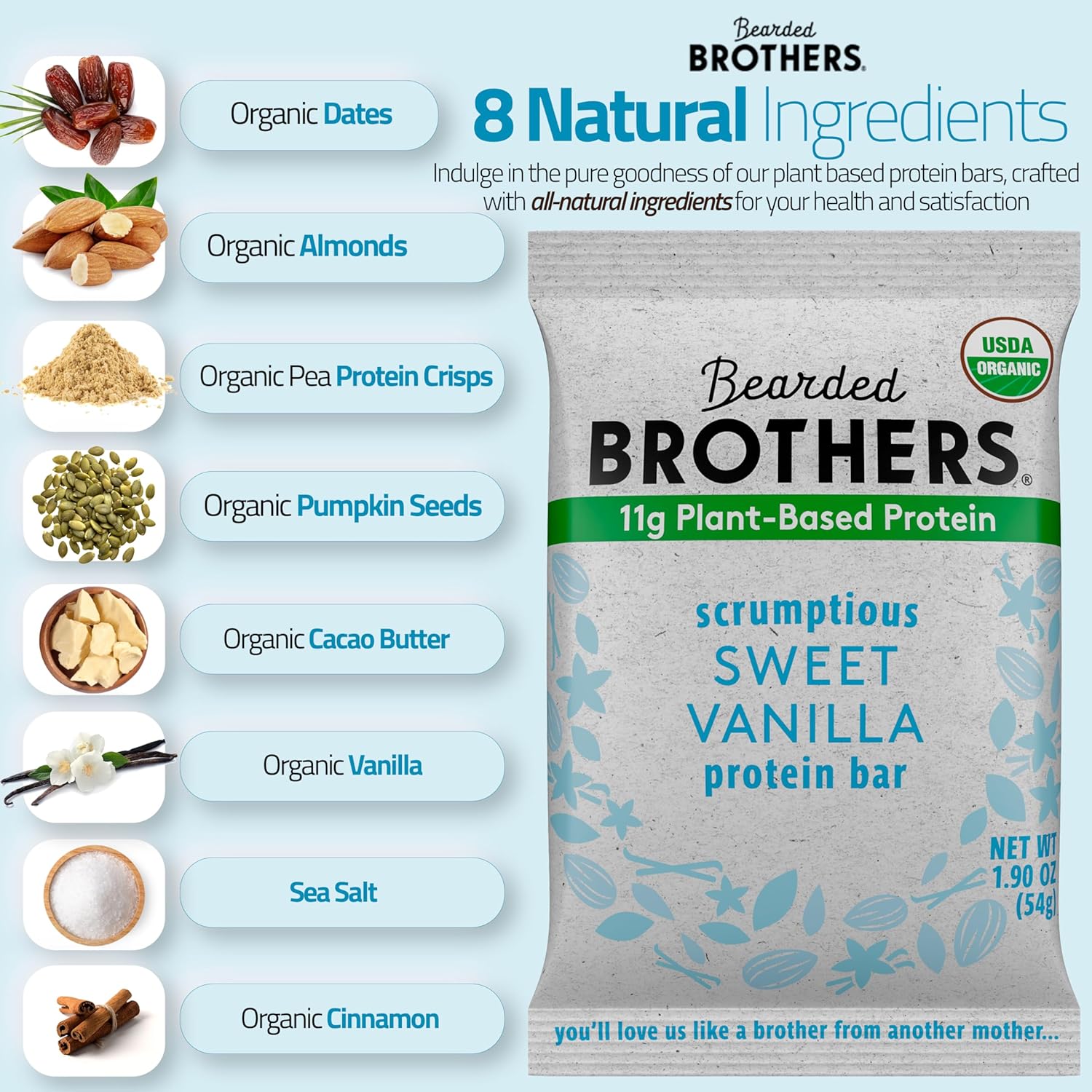 Organic Vanilla Protein Bars, 10 Pack - Plant Based, Gluten Free, Vegan & Non-GMO - Healthy Snacks with 11g Protein & Fiber