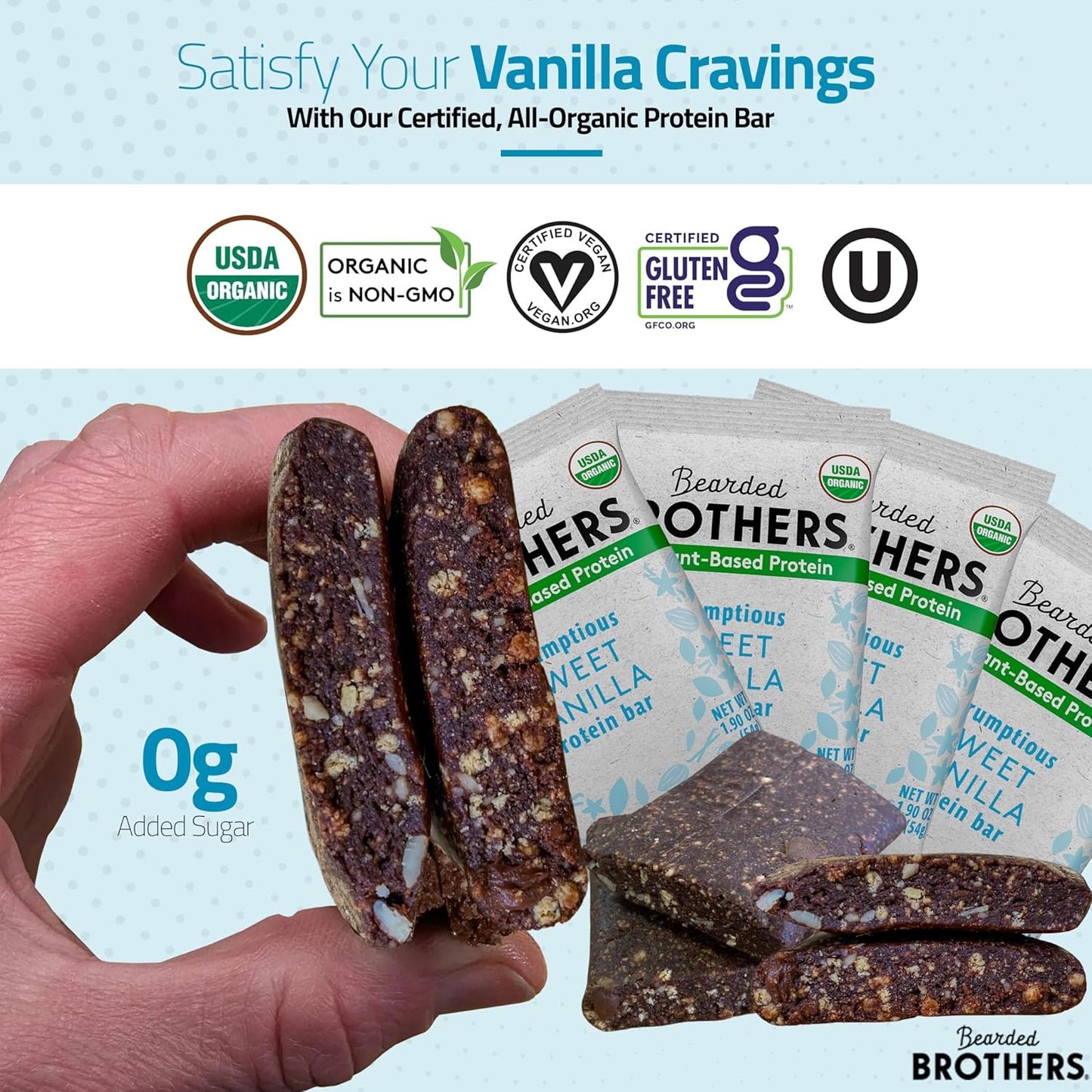 Organic Vanilla Protein Bars, 10 Pack - Plant Based, Gluten Free, Vegan & Non-GMO - Healthy Snacks with 11g Protein & Fiber