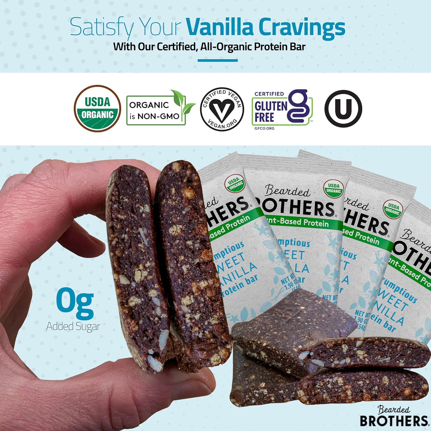 Organic Vanilla Protein Bars, 10 Pack - Plant Based, Gluten Free, Vegan & Non-GMO - Healthy Snacks with 11g Protein & Fiber