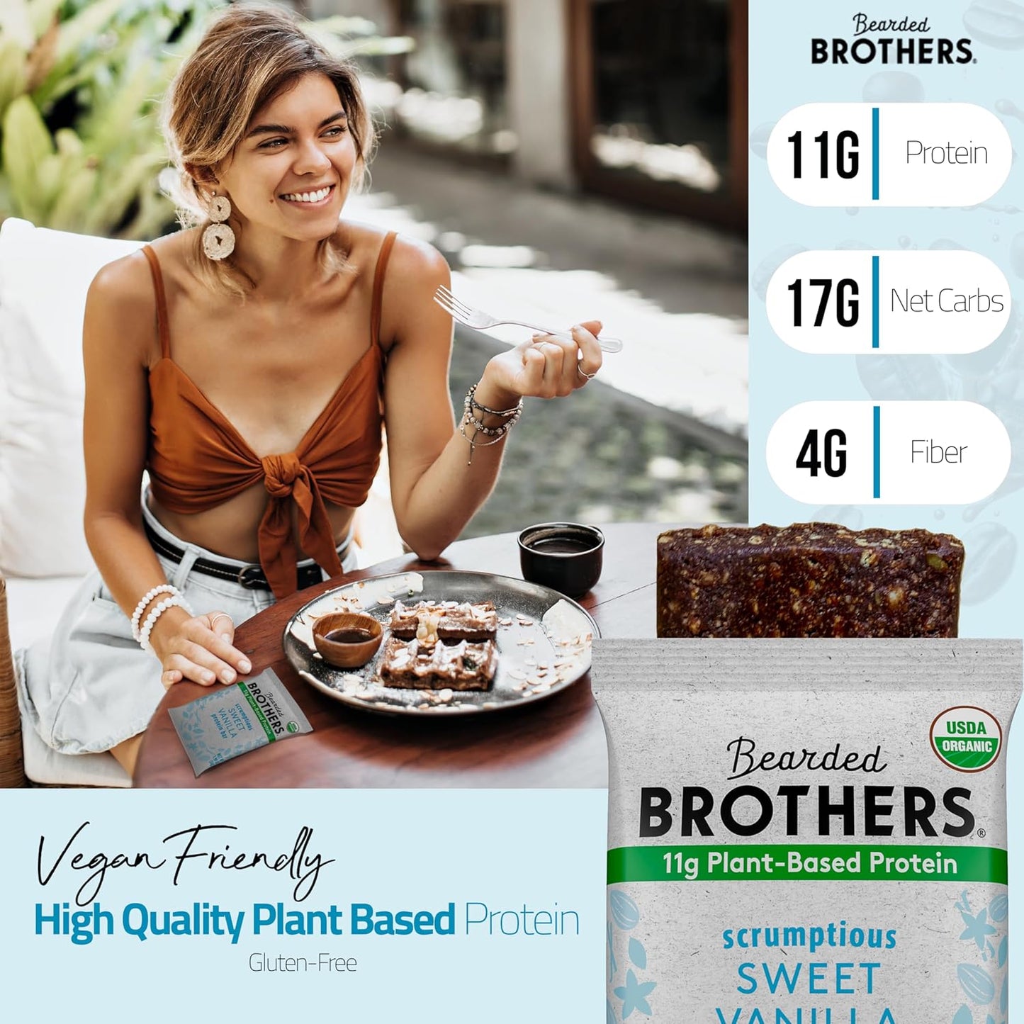 Organic Vanilla Protein Bars, 10 Pack - Plant Based, Gluten Free, Vegan & Non-GMO - Healthy Snacks with 11g Protein & Fiber