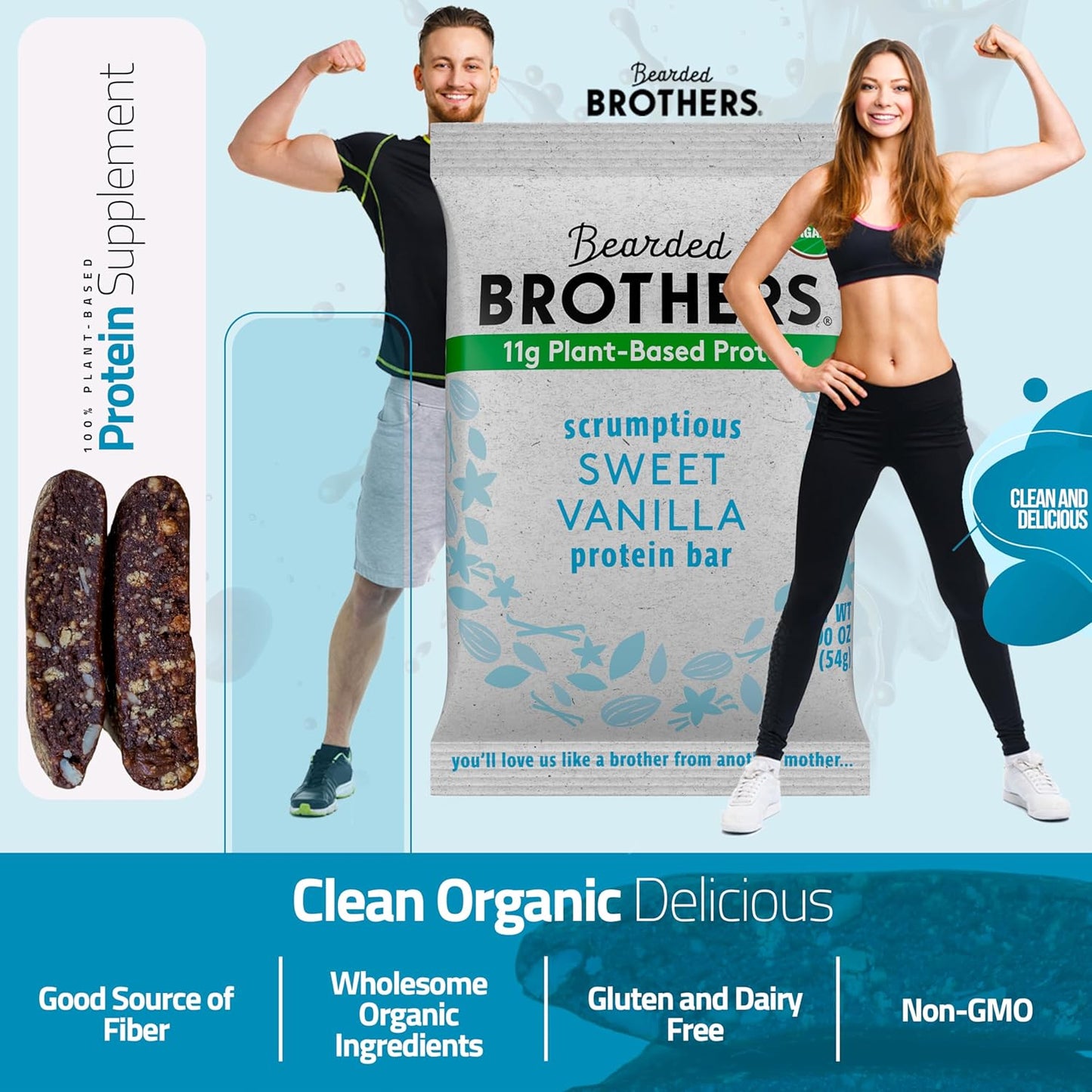 Organic Vanilla Protein Bars, 10 Pack - Plant Based, Gluten Free, Vegan & Non-GMO - Healthy Snacks with 11g Protein & Fiber