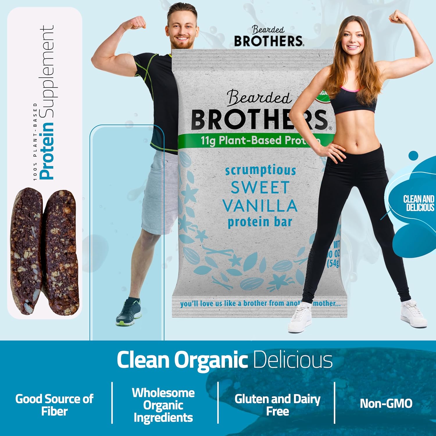 Organic Vanilla Protein Bars, 10 Pack - Plant Based, Gluten Free, Vegan & Non-GMO - Healthy Snacks with 11g Protein & Fiber