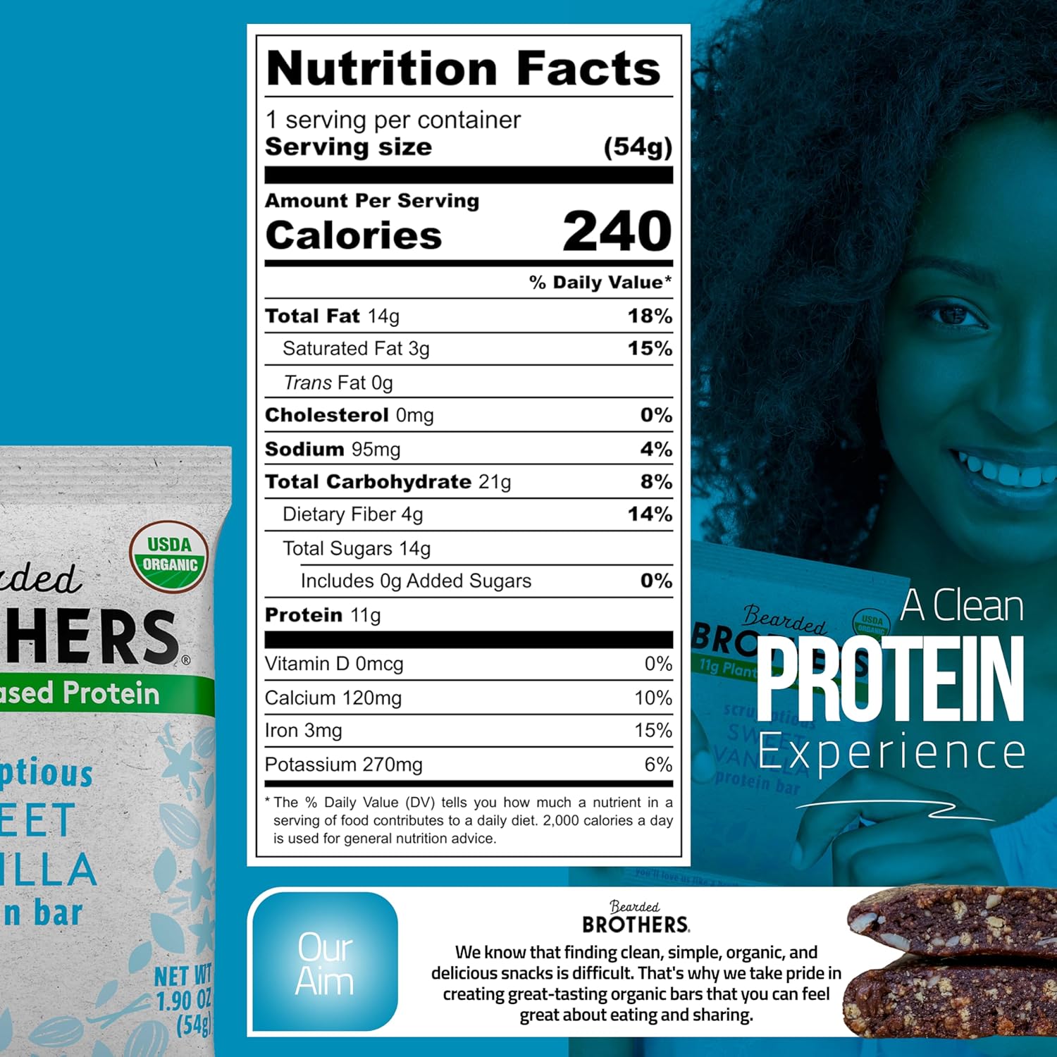 Organic Vanilla Protein Bars, 10 Pack - Plant Based, Gluten Free, Vegan & Non-GMO - Healthy Snacks with 11g Protein & Fiber