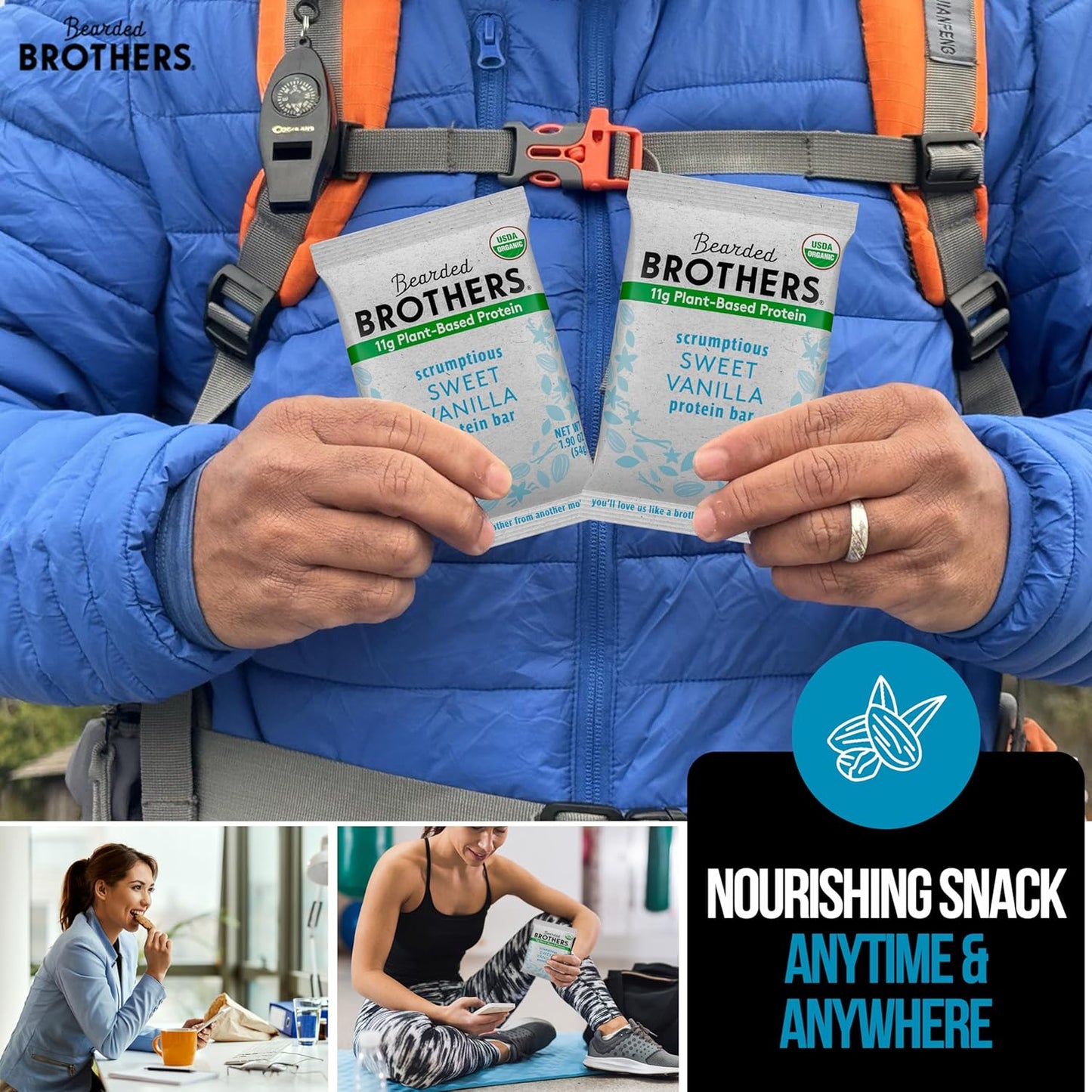 Organic Vanilla Protein Bars, 10 Pack - Plant Based, Gluten Free, Vegan & Non-GMO - Healthy Snacks with 11g Protein & Fiber