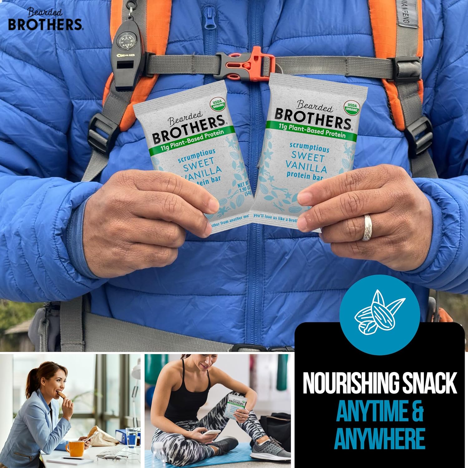 Organic Vanilla Protein Bars, 10 Pack - Plant Based, Gluten Free, Vegan & Non-GMO - Healthy Snacks with 11g Protein & Fiber