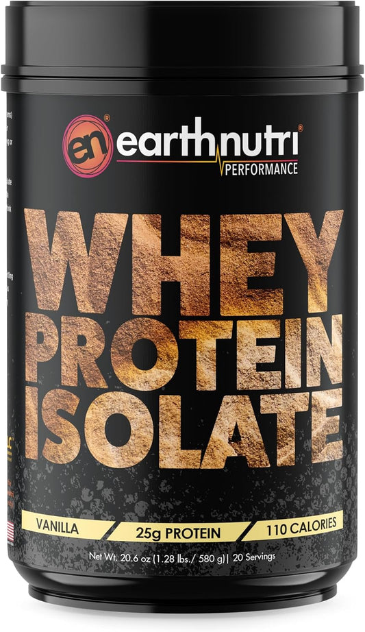 Organic Vanilla Whey Isolate Protein Powder - 25g Protein, Non-GMO, Muscle Growth Support - EarthNutri - 20 Servings