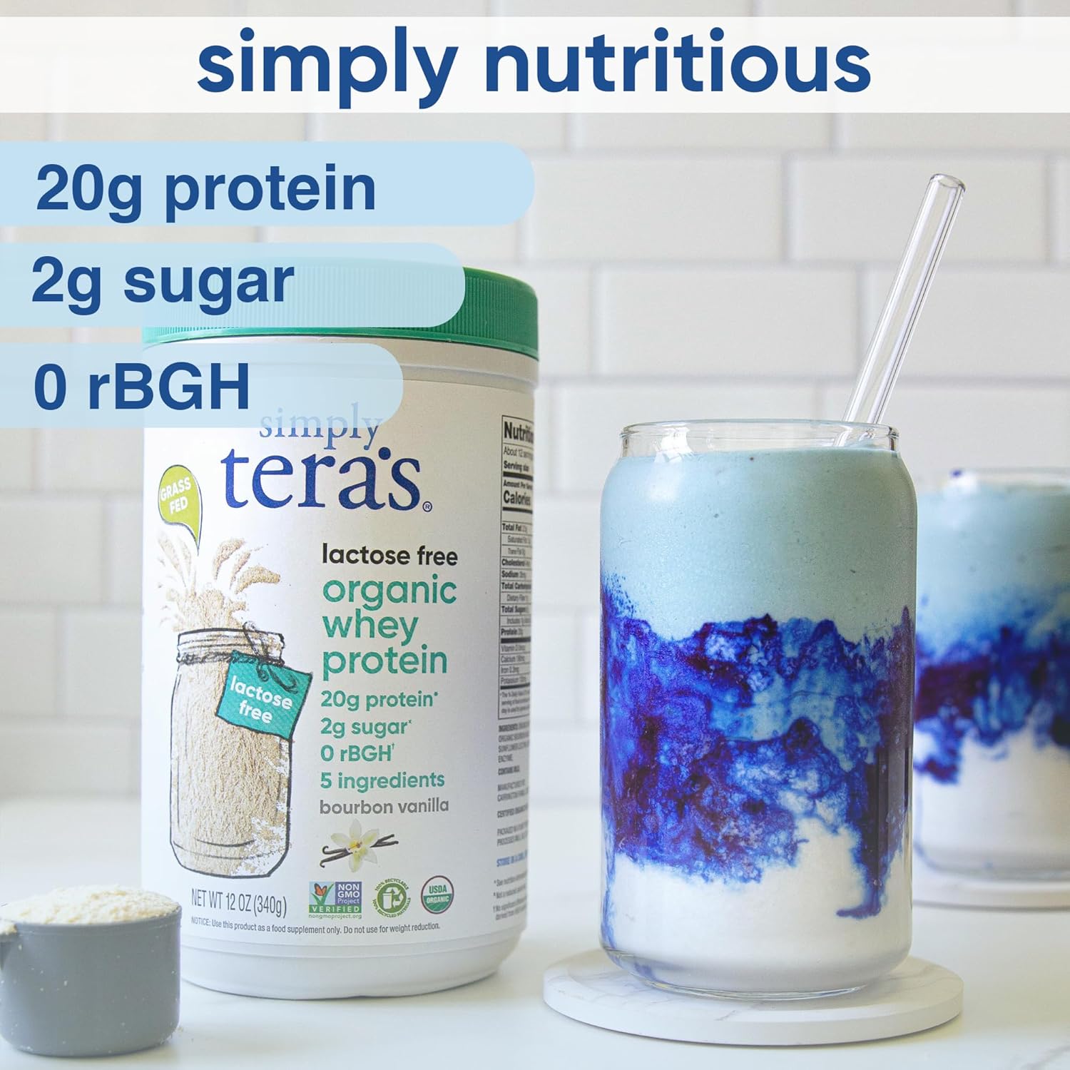 Organic Vanilla Whey Protein Powder - Lactose-Free, Non-GMO, Gluten-Free, Kosher - 20g Protein Per Serving - 12 Oz