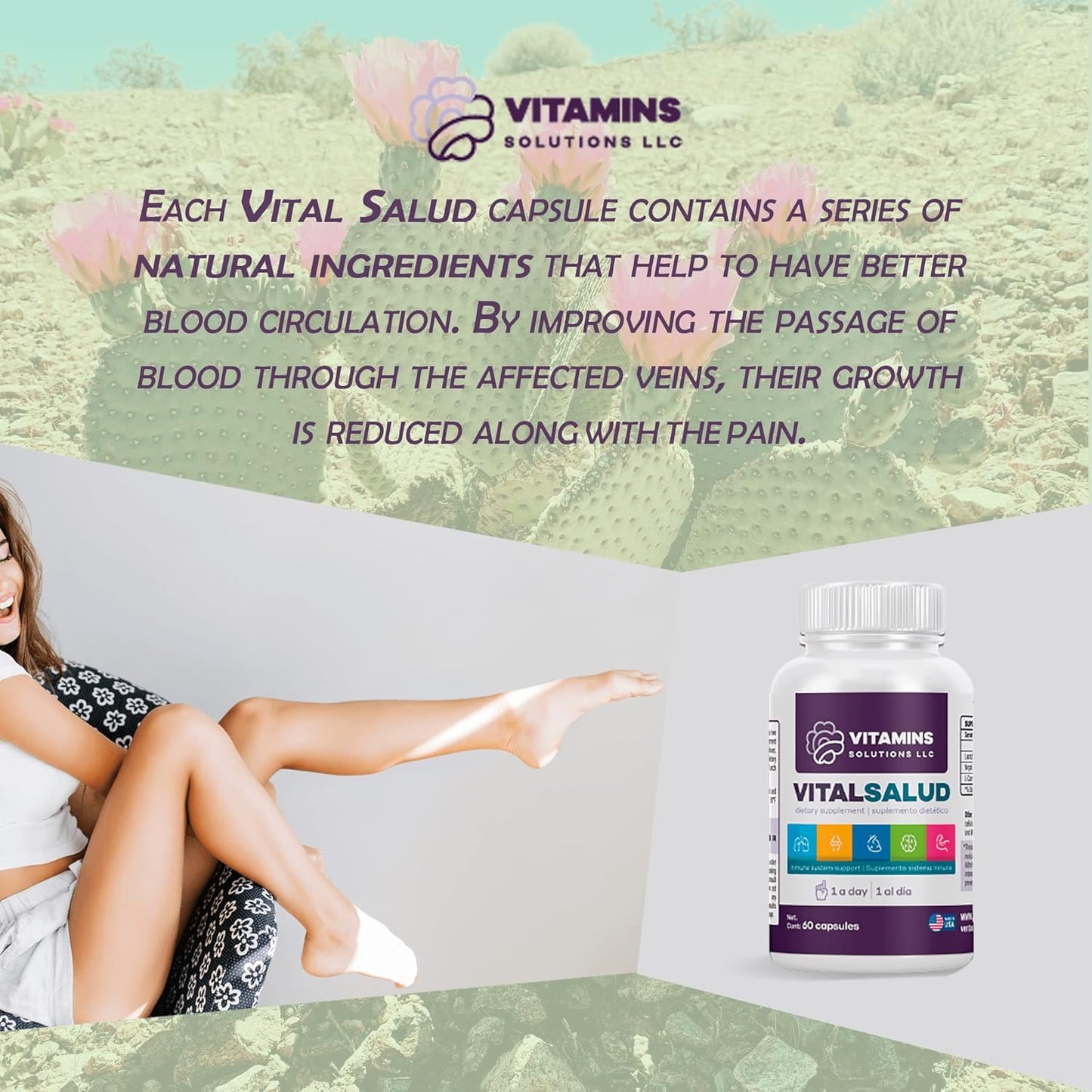 Organic Varicose Vein Treatment Capsules with L-Carnitine and Nopal - Boost Energy Levels - 60 Count