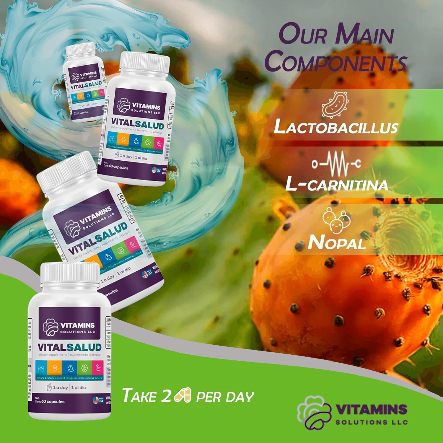 Organic Varicose Vein Treatment Capsules with L-Carnitine and Nopal - Boost Energy Levels - 60 Count