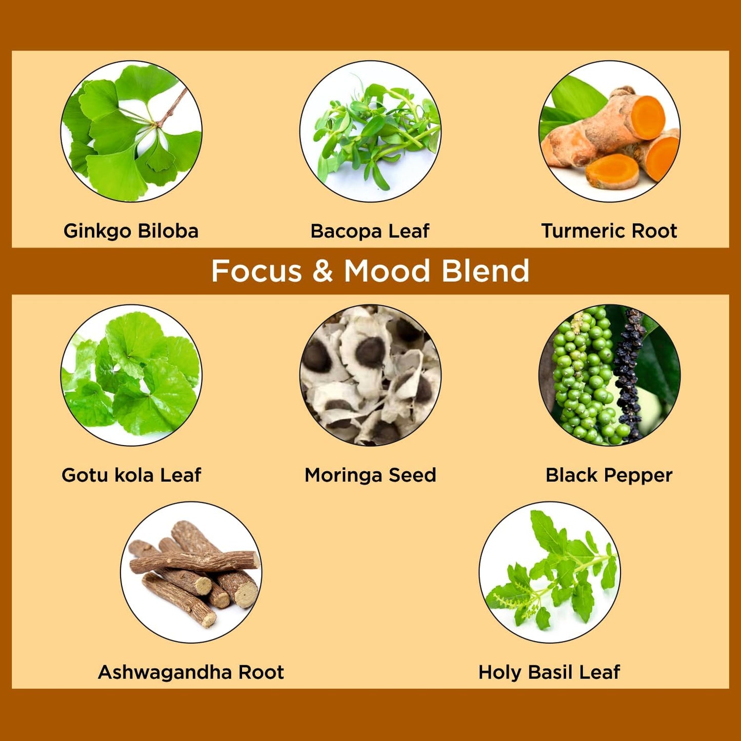 Organic Veda Ginkgo Biloba Turmeric Bacopa Brain Supplement for Memory and Focus - Ashwagandha for Energy Boost - Vegan Capsules for Joints and Circulation Support