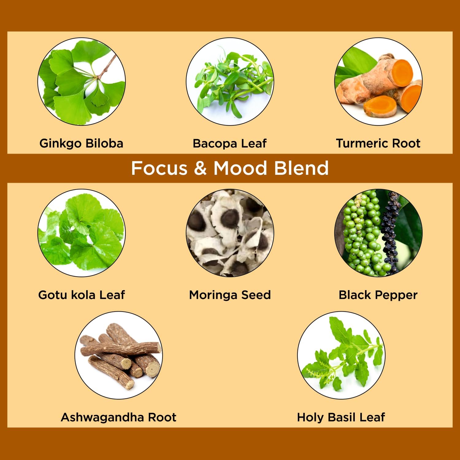 Organic Veda Ginkgo Biloba Turmeric Bacopa Brain Supplement for Memory and Focus - Ashwagandha for Energy Boost - Vegan Capsules for Joints and Circulation Support