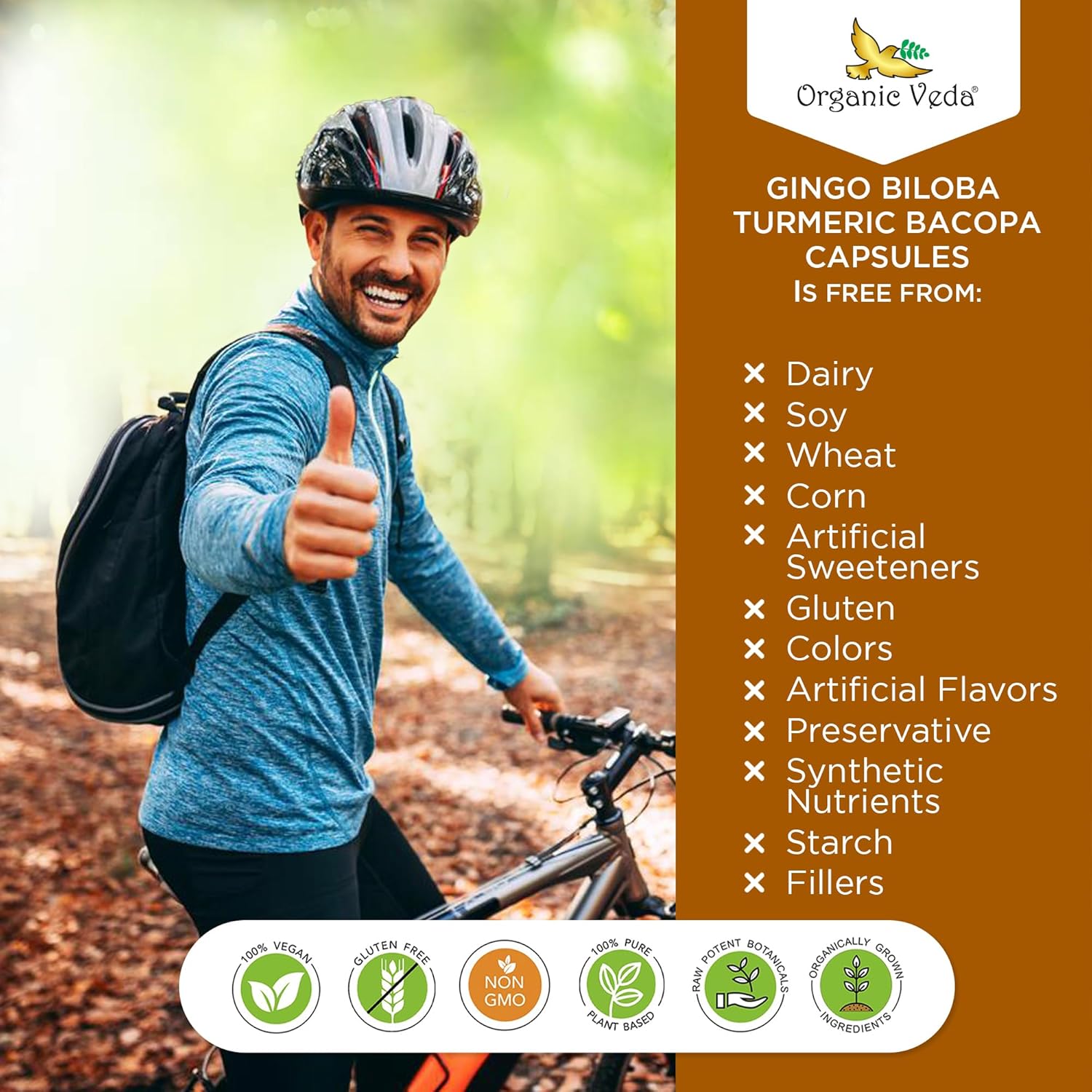 Organic Veda Ginkgo Biloba Turmeric Bacopa Brain Supplement for Memory and Focus - Ashwagandha for Energy Boost - Vegan Capsules for Joints and Circulation Support