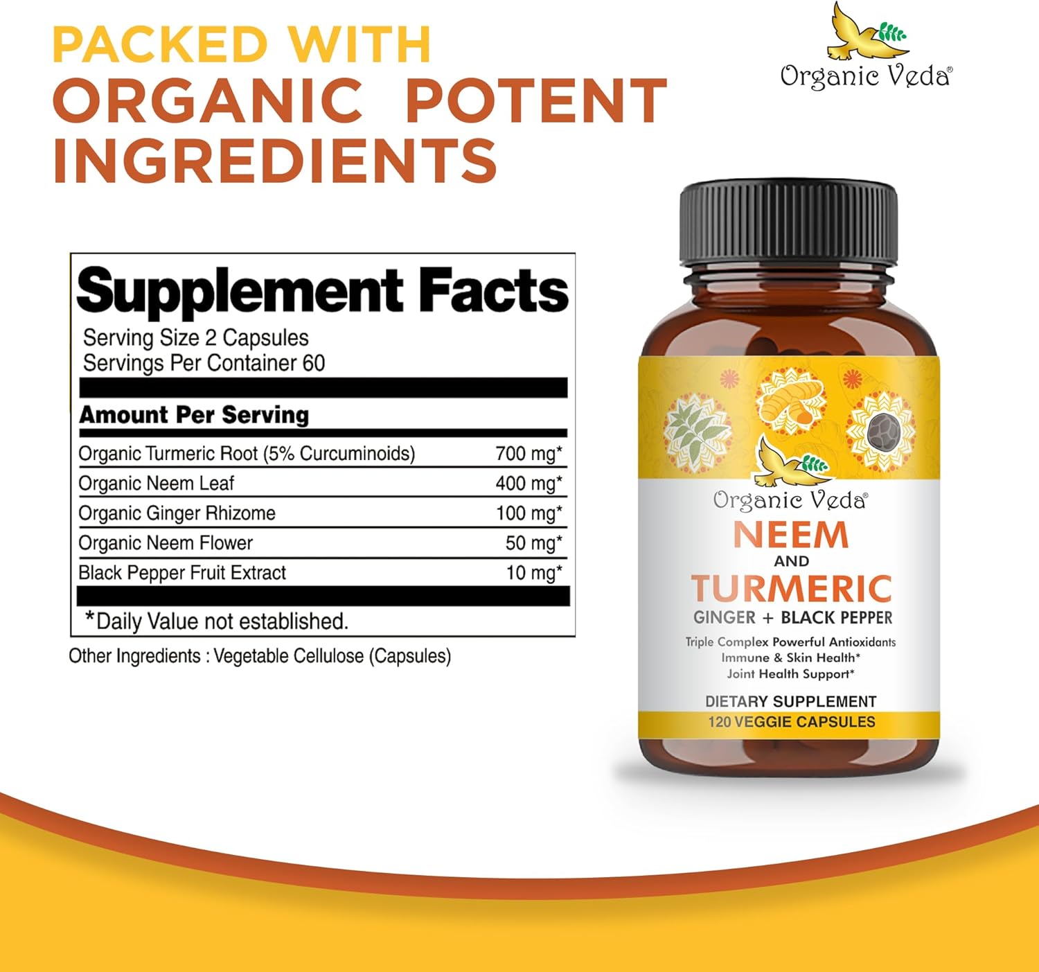 Organic Veda Neem & Turmeric Supplement Bundle - Skin Health, Immune Support & Cleansing Formula