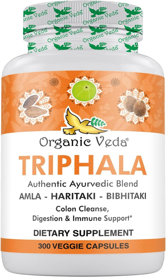 Organic Veda Triphala Powder Capsules - 1000mg Supplement for Colon Cleanse & Digestion - Vegan Antioxidant Pills with Amla, Haritaki, & Bibhitaki