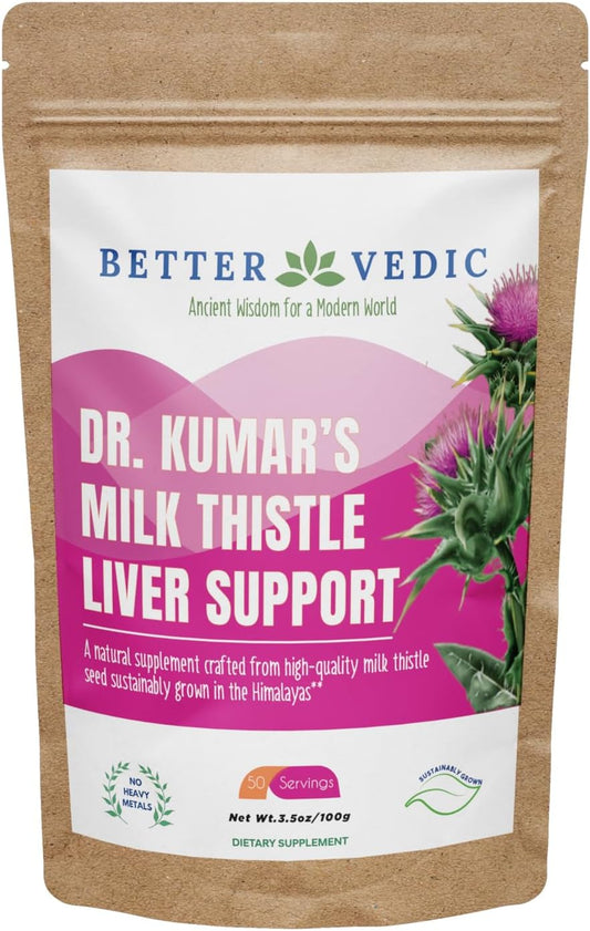 Organic Vedic Milk Thistle Powder - Liver Support Supplement - Silymarin Herbal Blend - Ayurvedic Formula - Vegan, Solar Dried - 3.53 oz - 50 Servings