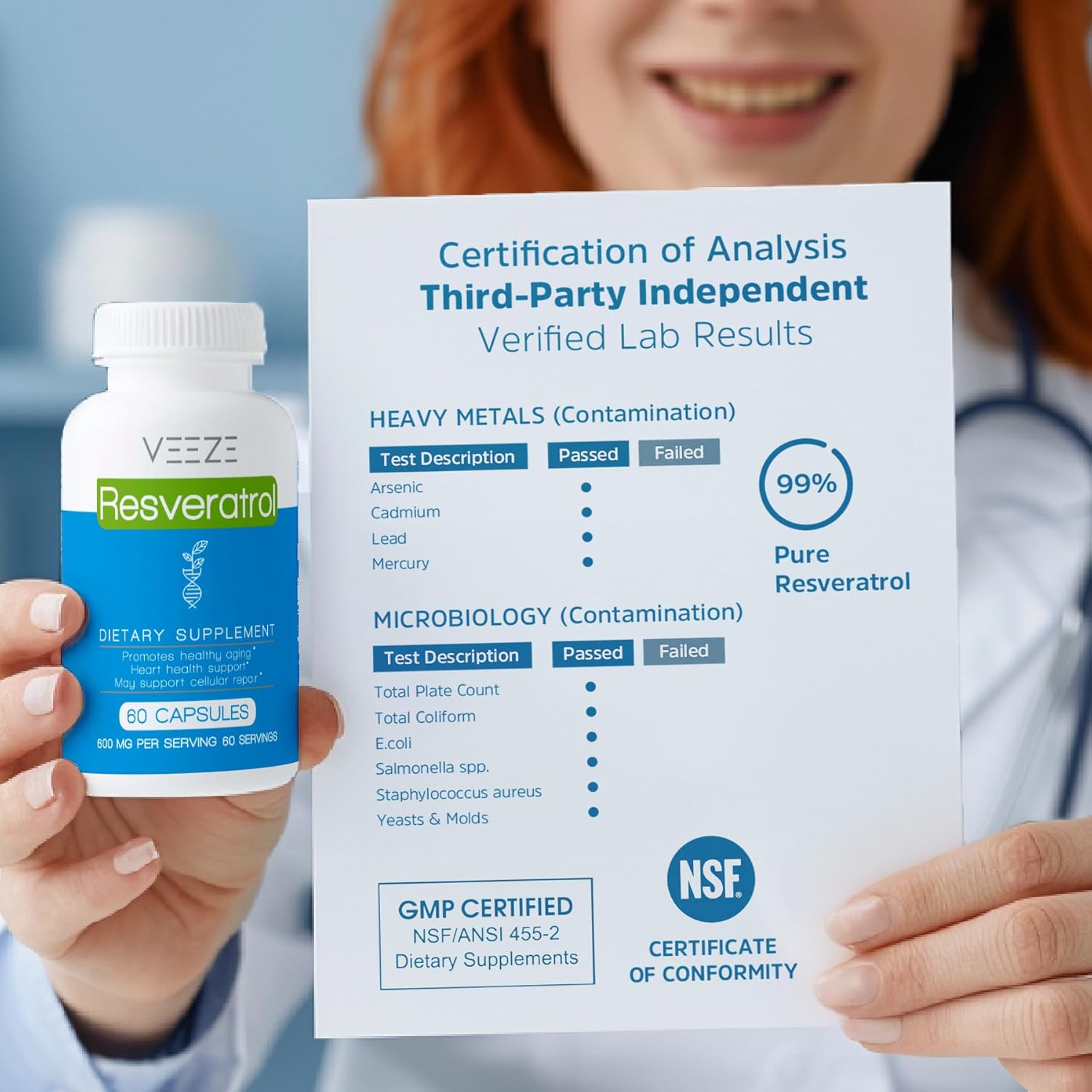 Organic VEEZE Resveratrol Supplement 600mg - USA Made, 60 Capsules - Antioxidant Rich with Trans Resveratrol for Well-Being Support