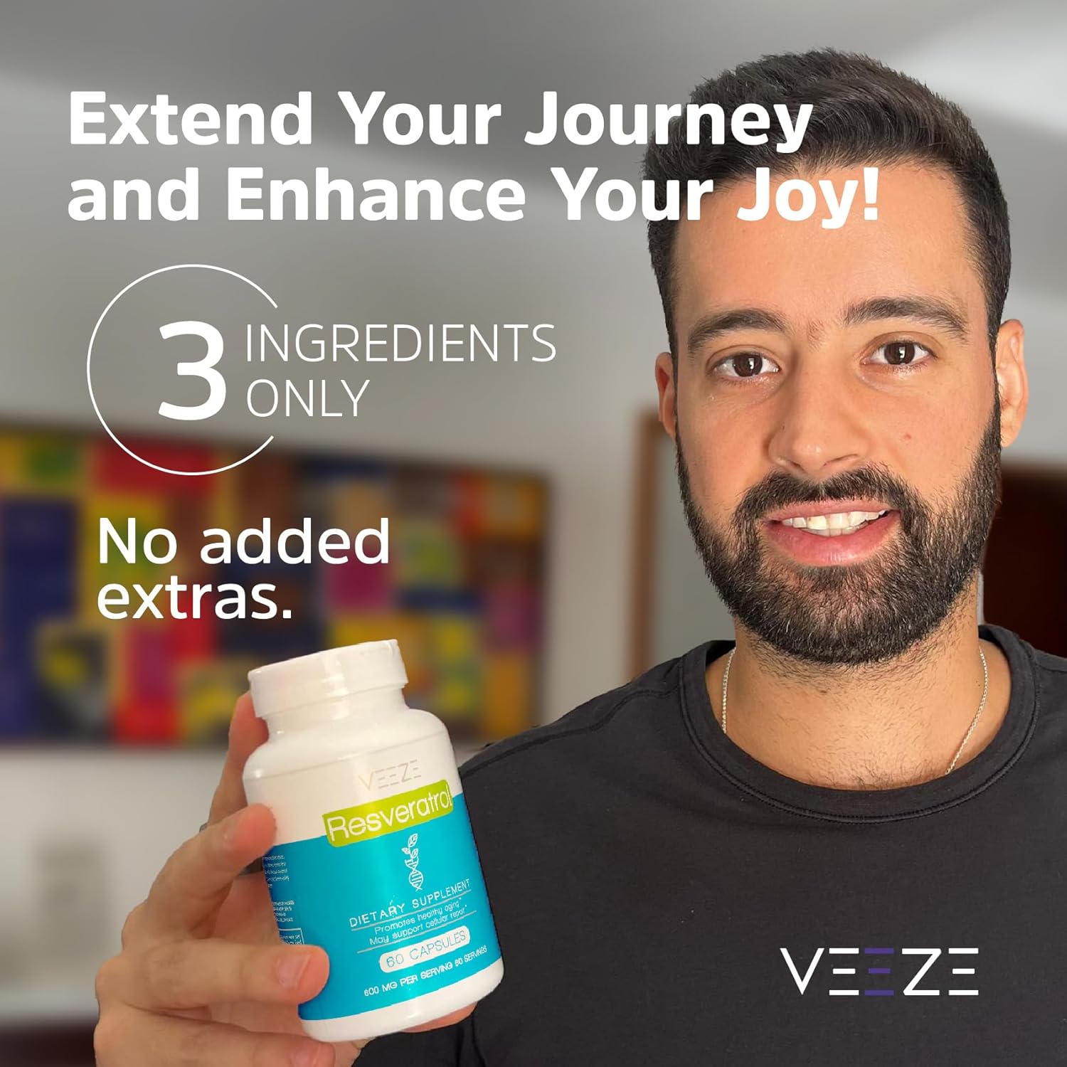 Organic VEEZE Resveratrol Supplement 600mg - USA Made, 60 Capsules - Antioxidant Rich with Trans Resveratrol for Well-Being Support