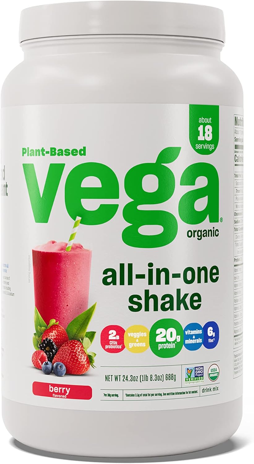 Organic Vega Berry Protein Powder Shake, 24.3 Ounce - Large Size