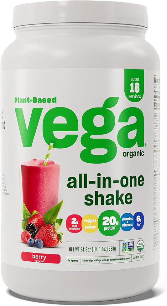 Organic Vega Berry Protein Powder Shake, 24.3 Ounce - Large Size