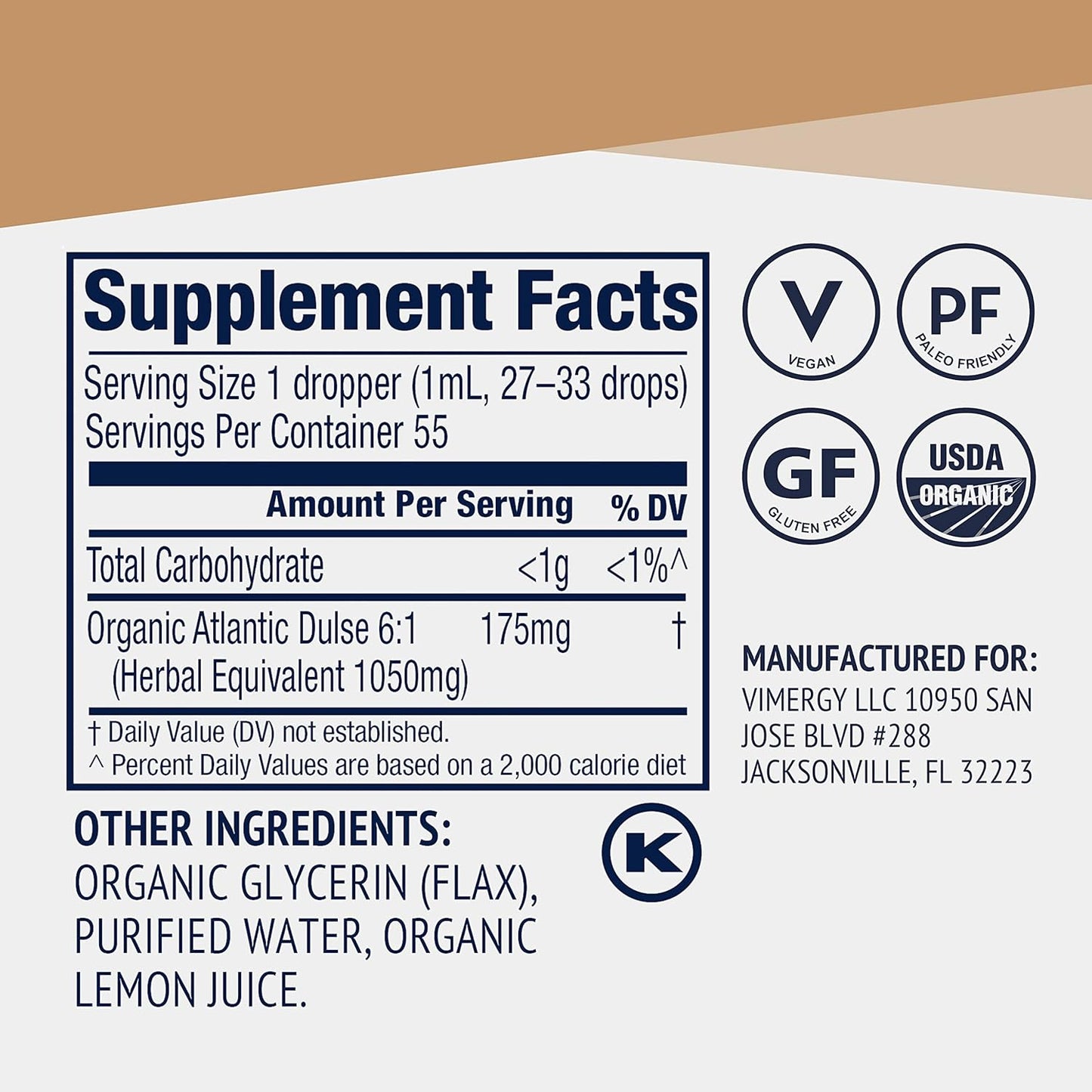 Organic Vegan Atlantic Dulse Liquid Antioxidant Support with Free Radical Protection - 55 Servings