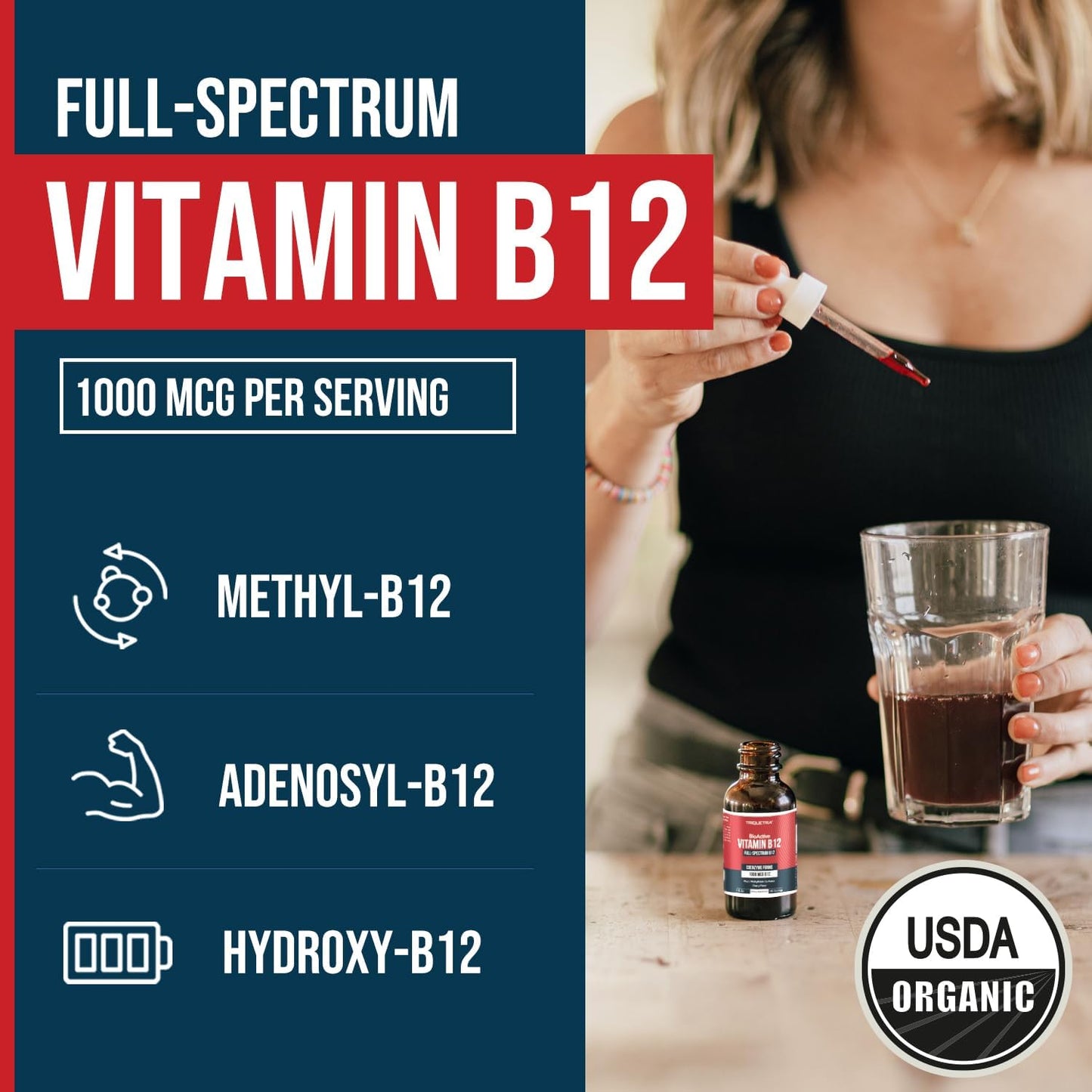 Organic Vegan BioActive Vitamin B12 Complex with Methylfolate - 180 Servings