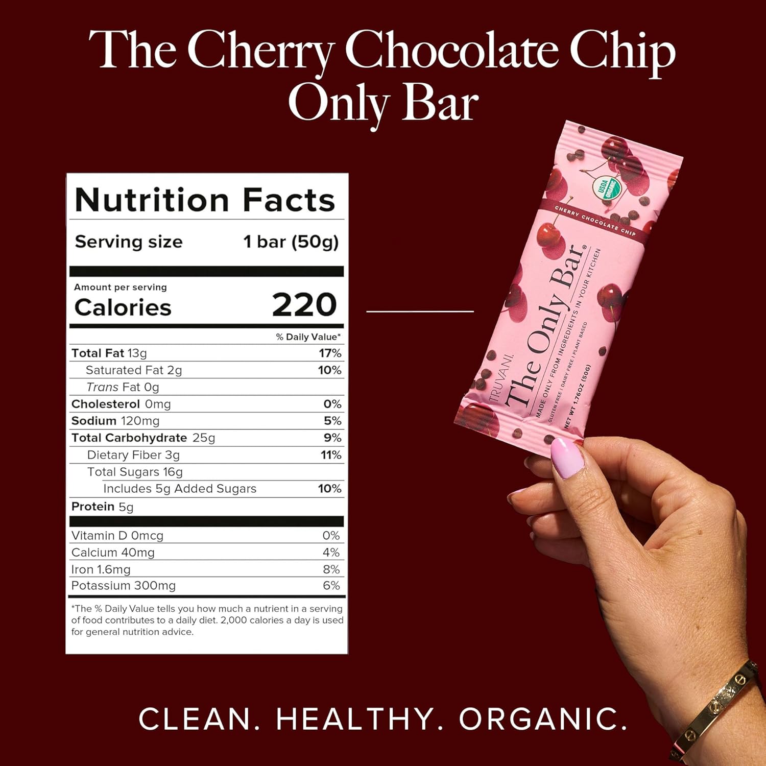 Organic Vegan Cherry Chocolate Chip Snack Bars - 5g Protein, Dairy Soy Gluten Free