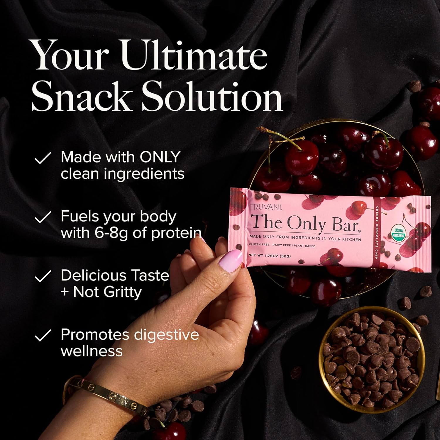 Organic Vegan Cherry Chocolate Chip Snack Bars - 5g Protein, Dairy Soy Gluten Free