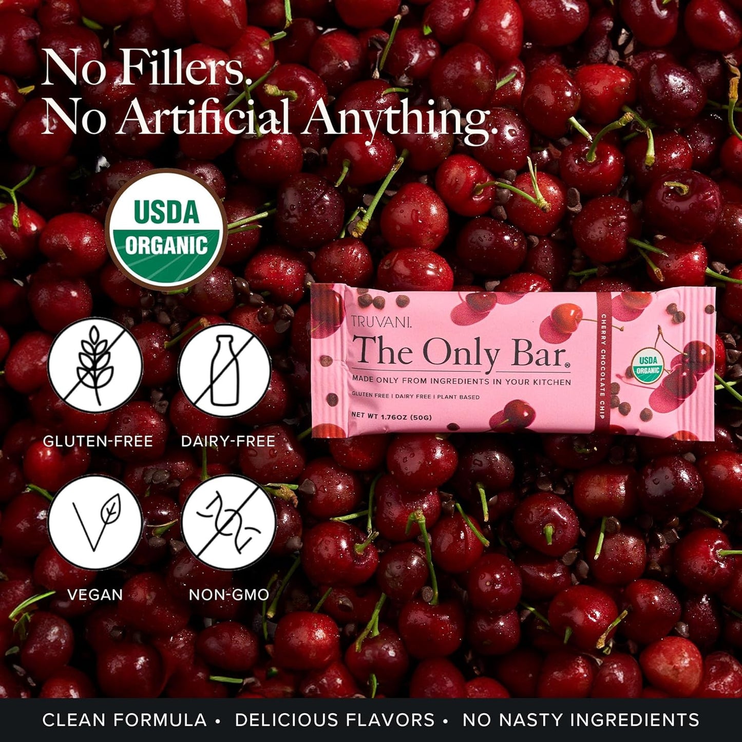 Organic Vegan Cherry Chocolate Chip Snack Bars - 5g Protein, Dairy Soy Gluten Free