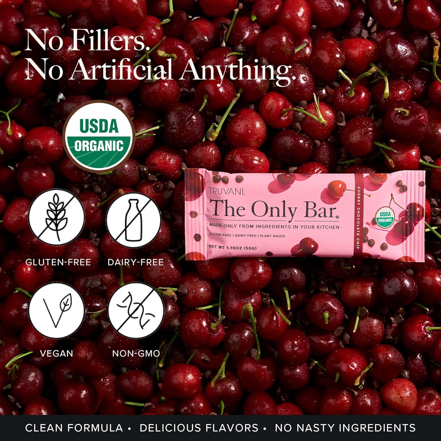 Organic Vegan Cherry Chocolate Chip Snack Bars - 5g Protein, Dairy Soy Gluten Free